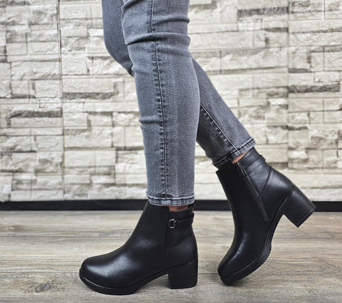 Ghete casual, dama, FORMAZIONE, 1583-210 negru, piele naturala, cu toc